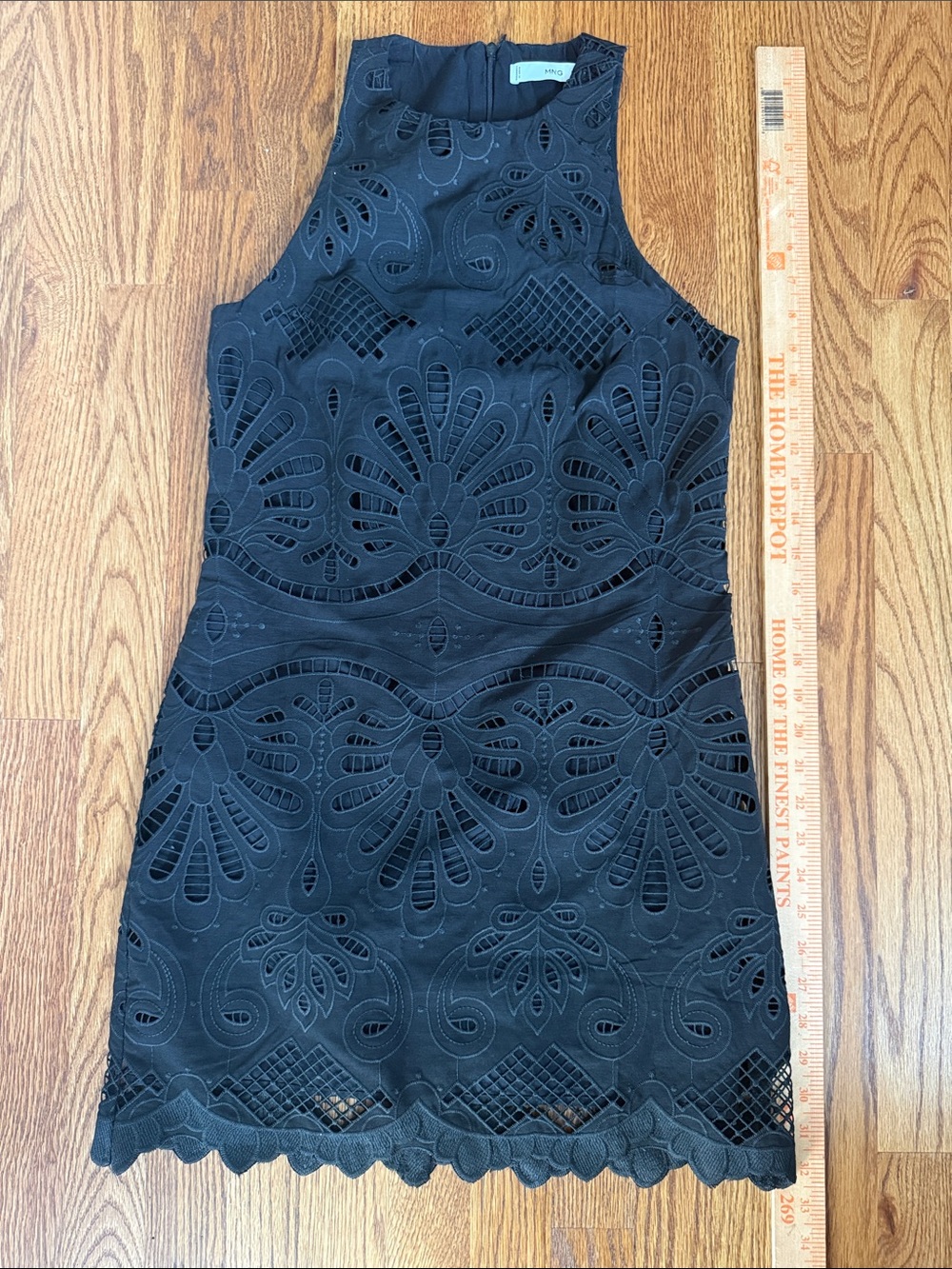 MNG Sleeveless Black Lace Cutout Shift Dress